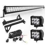 YITAMOTOR 50 Inch Combo LED Light Bars + 2 X 4" 18W Spotlight+ Upper Windshield Mounting Bracket + Wiring Harness for 07-15 JEEP JK Wrangler