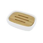 Lofekea Ceramic Soap Dish Bamboo Soap Holder for Bathroom and Shower Double Layer Draining Soap Dish Tray