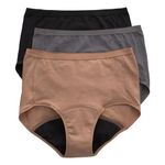 Hanes Women's Comfort, Period. Underwear, Moderate Leaks, Bikini, Boyshort Or Brief, 3-Pack, 3-Pack Brief, Neutrals, 9