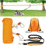 ZENGSUSU Dog Tie Out Cable 100/75/50/30 ft for Large Dogs Up to 300LB, Long Dog Lead Kit with Trolley System Runner Cable and 4ft Bungee Leash for Camping/Yard/Outside (100ft)