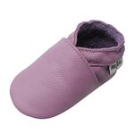 Mejale Baby Infant Toddler Crib Shoes Anti-Slip Soft Sole Leather Shoes Pre-Walker(3-6 Months, Light Purple)