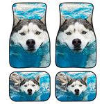 Showudesigns Front & Rear Mats & Carpets Set 4pcs Funny Husky Print Floor Mat No Slip for Women Men Sedan SUV Truck Interior Rugs Decor