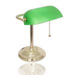 LIGHTACCENTS Bankers Desk Lamp with Green Glass Shade by Lightaccents - Traditional Desk Light with Classic Green Glass Shade and Polished Brass Finish Bankers Lamp Green Bankers Desk Lamp