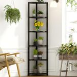 soges 6 Tier Corner Shelf, Free Standing Corner Bookcase 65 inch Tall Bookshelf, Metal Frame Plant Stands, Wall Display Storage Rack Organizer Shelf,10CZWKSF05-34 (Black)