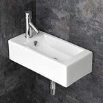 Clickbasin Wall Mounted White Ceramic Bathroom Sink Narrow Cloakroom Basin Left Hand 500mm X 245mm Lucca