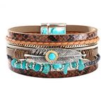 KunBead Jewelry Feather Women Multi-layered Leather Bracelet Magnetic Clasp Handmade Braided Bohemian Stacking Wrap Bangle Bracelets Wristband Jewellery Gift for Birthday