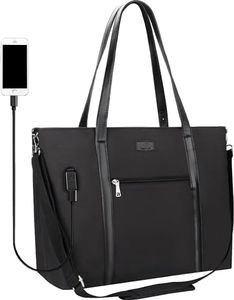 Laptop Tote Bag for Women 17.3 Inch Laptop Bag Waterproof Nylon Teacher Bag Work Bag with USB Charging Port Computer Tote Bag Large Laptop Bag for Women Handbag Satchel Shoulder Bag(17.3 inch, Black)