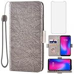 Compatible with ZTE Avid 579 Z5156CC Wallet Case Tempered Glass Screen Protector Card Holder Stand Magnetic Leather Flip Cell Accessories Phone Cover for ZTE Blade A3 2020/A3 Joy Women Men Grey