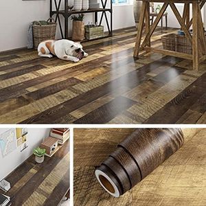 Livelynine 15.8x394 Wood Floor Contact Paper Waterproof Peel and Stick Wood Adhesive Paper for Furniture Desk Table Kitchen Countertop Covers Stick on Accent Wall Panels Rustic Vinyl Flooring Roll