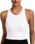 RUNNING GIRL Sports Bras for Women High Impact Seamless Ribbed Longline High Neck Workout Crop Tank Tops(BX3067White,M)