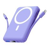 Yiisonger Magnetic Wireless Power Bank - 10000mAh Portable Charger 22.5W PD Fast Charging with Built-in Cables LED Display, Slim Magnetic Battery Pack for iPhone 15/14/13/12/Pro/Mini/Pro Max (Purple)