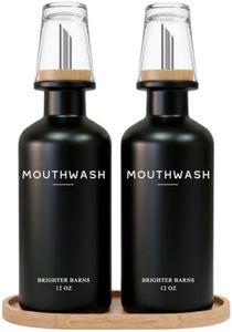 Black Glass Mouthwash Dispenser for Bathroom by Brighter Barns - Mouth Wash Dispensers for Bathroom Sink - Boho Mouthwash Container - Modern Bathroom Decor for Dental Office, Gym, Gift (Black, 2 Pack)
