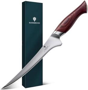 SANMEIHO Fillet Knife 7 inch, Razor Sharp Fishing Boning Knife for Meat in 10Cr15Mov Japanese High Carbon Steel, Professional Kitchen with Flexible Blade and Ergonomic Pakkawood Handle