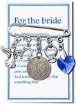 Something Blue For Bride Wedding Gift Pin Bride Bouquet Charm Pin Lucky Sixpence Coin For Bride From Dad (Bride Bouquet Charm Pin)