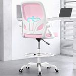 Kensaker Drafting Chair Tall Office Chair for Standing Desk Adjustable Tall Desk Chair with Footrest Ring and Lumbar Support Ergonomic Computer Chair with Flip-up Armrests (Pink)