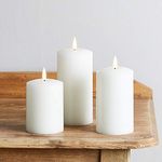 Lights4fun Set of 3 TruGlow® Battery LED Flameless Pillar Candles with Timer Real White Wax