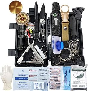 Kit de Supervivencia, 63 en 1 Multifuncional Equipo de Botiquín Primeros Auxilios, Regalos Ideales de Navidad y Cumpleaños para Hombres Supervivencia de Emergencia para Viajar Caminar Acampar