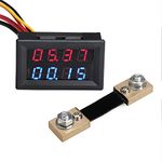 DROK® 4 Digits High Accuracy Volt Amp Meter DC 0-100V 100A VA Multimeter Voltage Positive and Negative Current Tester Gauge Voltmeter Ammeter Digital 2in1 Blue Red LED Display with 100A/75mV Shunt