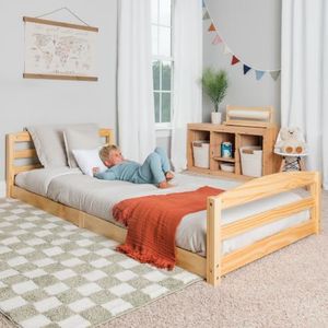 Twin Montessori Floor Bed -Low Slatted Wooden Bed Frame for Kids -Varnished