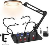 Magnetic Helping Hands with 10X Magnifying Lamp,Larger Sturdy Base 4-Flexible Magnetic Arms 6 Holder Pillars, lighted magnifying glass for Repair circuit board.