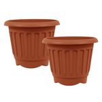 simpa Round Chunky Terracotta Plastic Indoor or Outdoor Planters - Set of 2 Pots 40cm