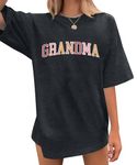 Grandma Shirt Women Oversize Nana Life Tshirt Colorful Grandma Letter Print Crewneck Mimi Birthday Gift, Dark Gray, Medium