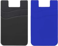 Mizi (2Pack Silicone Adhesive Double Pocket Phone Wallet, Card Holder for Back of Phone Stick on Phone Cases for iPhone/Android/Samsung Galaxy - Black/Blue