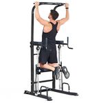 SogesHome Power Tower Pull Up Bar and Dip Station, Multi-Function Pull Ups, Adjustable Height Dip Bar Strength Training Workout Equipment, Pull Up Stand Workout for Home Gym Exercise Equipment, Black