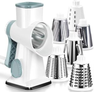 KEOUKE Rotary Cheese Grater Pro 6 in 1 - Shredder Crinkle Slicer Grinder Ice Shaver, Stable Suction, Time-saving Easy Use & Clean, Safe Morden Kitchen Tool for Cheese, Vegetable, Nuts, Chocolate