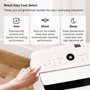 Bosch Cool 2000 Portable Air Conditioner – 3-in-1, 2.6 kW, Dehumidifier & Fan, Auto/Silent/Sleep Modes, Up to 35m²