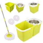 ARSUK Mops for Cleaning Floors with Bucket - Spinning Mop and Bucket Set with 360° Spin, 2x Microfiber Mob Heads, 1x Mob, 1x Adjustable Handle with 1x Spin Bucket