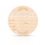 Baby Announcement Sign, 5.9 Inch Wooden Hello World Baby Sign Newborn Welcome Sign Birth Announcement Sign for Hospital Baby Shower Photo Prop Home Decorations