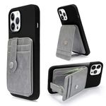 M-Plateau Phone Wallet Stick On, Sticky Credit Card Holder for Cell Phone with Elastic Magnetic Closure, Slim Phone Card Holder with 3M Sticker for Most Smart Phone, Pure Grey, small wallet, Gifts for