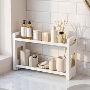 Bathroom Organizers And Storage,Bathroom Counter Organizer,Bathroom Counter Shelf,Bathroom Sink Organizer,Vanity Organizers,Vanity Storage,Makeup Organizer Countertop,Perfume Display(White 2 Tier)