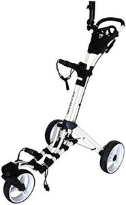 Qwik-Fold 360 Swivel 3 Wheel Push Pull Golf CART - 360* Rotating Front Wheel - ONE Second to Open & Close! (White/White)