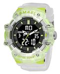 FANMIS Unisex Analog Digital Outdoor Sports Watch Military Tactics Multi Function LED Electronic Large Waterproof Watch Candy Color Student Wrist Watch, X Translucent Green, Digital