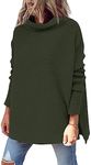 LILLUSORY Women's Mock Turtleneck Sweater Oversized Long Sleeve Casual Knit Pullover Tunic Tops Wear with Leggings ArmyGreen XS