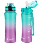 OLDLEY 450ml/15oz Kids Water Bottle with Straw Childrens Boys Girls Toddler 2 Lids Reusable Drink Bottles with Times Markings for School Home Camping Outdoor Sports BPA Free Leakproof Durable