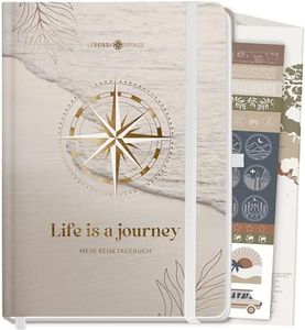 Lebenskompass Reisetagebuch zum ausfüllen "JOURNEY" mit Weltkarte Poster A5 Platz für 50 Erinnerungen zum selberschreiben - Reisedokumentation & Achtsamkeitsübungen