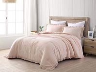 Chezmoi Collection Nora 3-Piece Ruffled Edge Trim Soft Washed Microfiber Comforter Set (Queen, Blush)