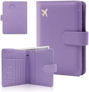 Melsbrinna Premium Leather Passport Holder Covers Case, Waterproof Rfid Blocking Travel Wallet Passport Holder with Pen Holder, Cute Passport Book for Women/Men (AIRTAG, AIR-PURPLE)