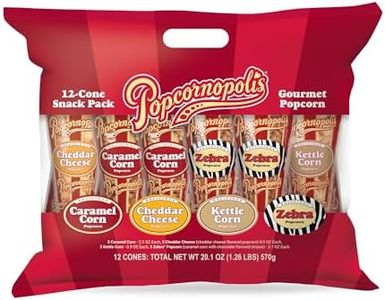 Popcornopolis Gourmet Popcorn Snacks, 12 Cone Variety Snack Packs (Gift Cone), Zebra Popcorn, Cheddar Cheese Popcorn, Caramel Popcorn & Kettle Corn Popcorn