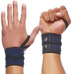 WARM BODY COLD MIND Premium Cotton Weight Lifting Wrist Wraps for Crossfit - Powerlifting Wrist Straps, Deadlift, Weightlifting, Gym, Workout, Fitness, Gym, Heavy-Duty Support with Thumb Loop (Navy)