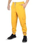 WolfWay Men's NS Fabric Stretchable Regular Fit Stylish Grip Cargo Joggers Track Pant with 4 Pockets (Yellow,M)