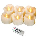 Erosway Flameless Candles, Realistic Flickering LED Tea Lights Battery Operated, 200 Hours of Nonstop Working with Remote and 2/4/6/8 Hours Timer. 6pcs/Pack (White)