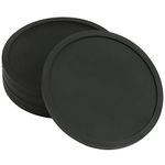 H&S Drink Coasters Set of 6 Cup Pad Mat Black - Round Silicone Rubber Mug Coaster - Non Slip for Coffee Beer Mug Wine Glass Bottle Home & Bar - Drink Mat Coaster - Silicone Cup Mats - Coasters Black