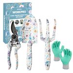 WORKPRO 4 Piece Garden Tools Set, Stainless Steel Hand Tools with Ergonomic Handle, Including Pruner, Trowel, Hand Fork, and Gardening Gloves -White