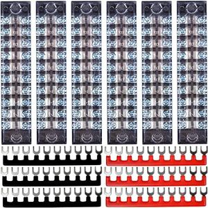 Terminal Block 10 Position, 12PCS 6 Set Terminal Block Strip & Ground Terminal Block, Screw Terminal Block with Cover, Pluggable PCB Terminal Blocks, Busbar Terminal Blocks 600V 15A Dual Row Insulated