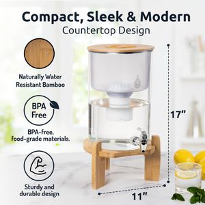 pH Recharge Glass Alkaline Water Filter Dispenser – 2.25 Gallon Countertop Jug, Removes Fluoride & Chlorine