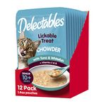 Delectables Chowder Senior 10 Years+ Lickable Wet Cat Treats - Tuna & Whitefish - 12 Pack